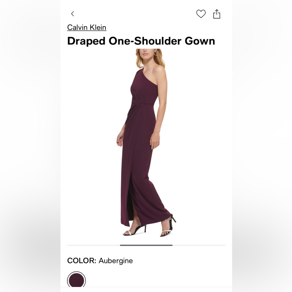 Calvin Klein Draped One-Shoulder Gown Plum - Picture 2 of 6